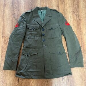 USMC Marine Corps Jacket Mens 40L Green Dress Service Coat Corporal Uniform VTG